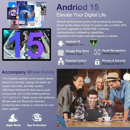 2025 Android 15 Tablet with Keyboard | Gemini AI, 30GB+128GB Octa-Core Electronics Tablets W/ 10 Inch IPS HD Display, 8000Mah, 5G Wifi, 1TB Expand, Mouse+Case, BT 5.0, Widevine L1, Metal Body -Black