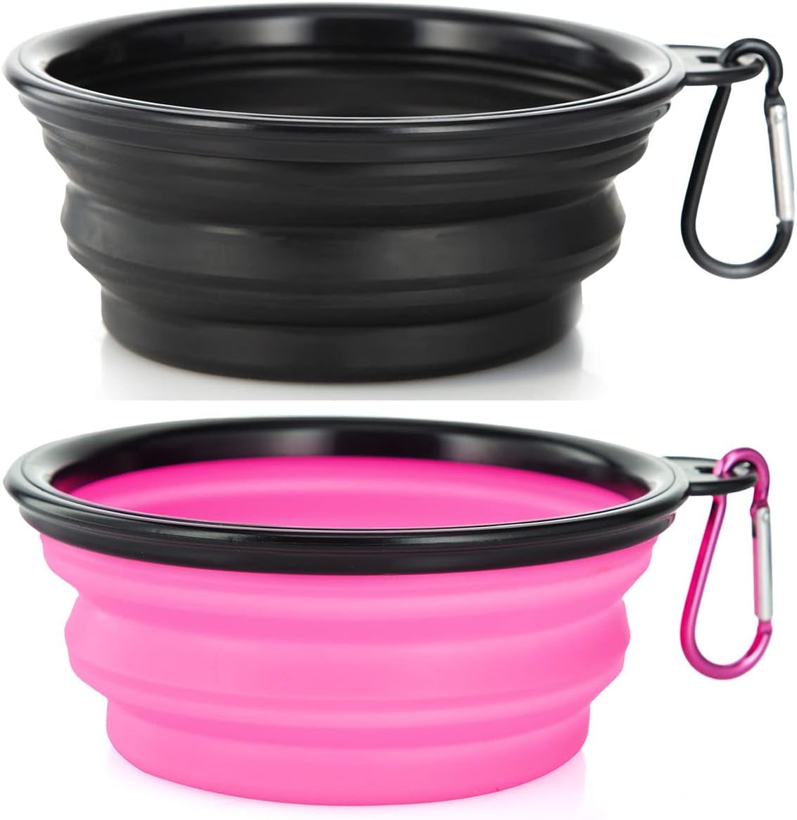 Bowls Plegables para Perros y Gatos (2 Pack) | Portátiles con Mosquetón para Agua y Comida | Viajes, Paseos y Camping