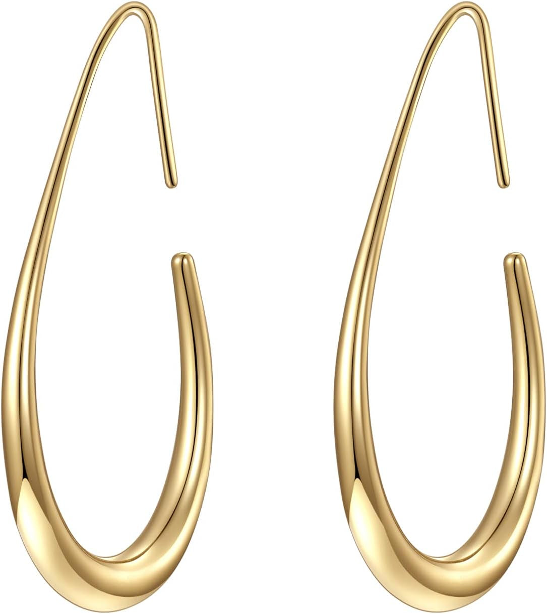 Aros Hoop Ovalados Mujer – 40mm Teardrop Livianos, Plata 925 con Baño Oro 14K/Oro Blanco,
