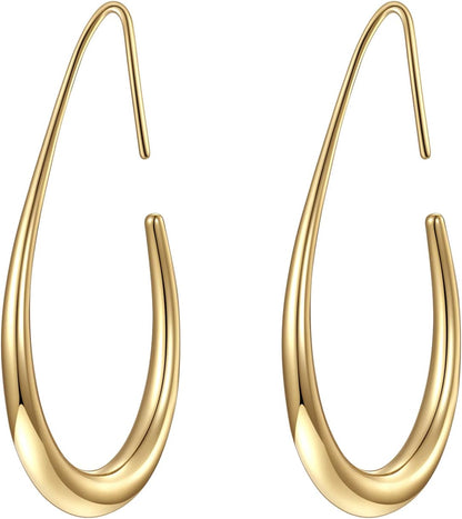 Aros Hoop Ovalados Mujer – 40mm Teardrop Livianos, Plata 925 con Baño Oro 14K/Oro Blanco,