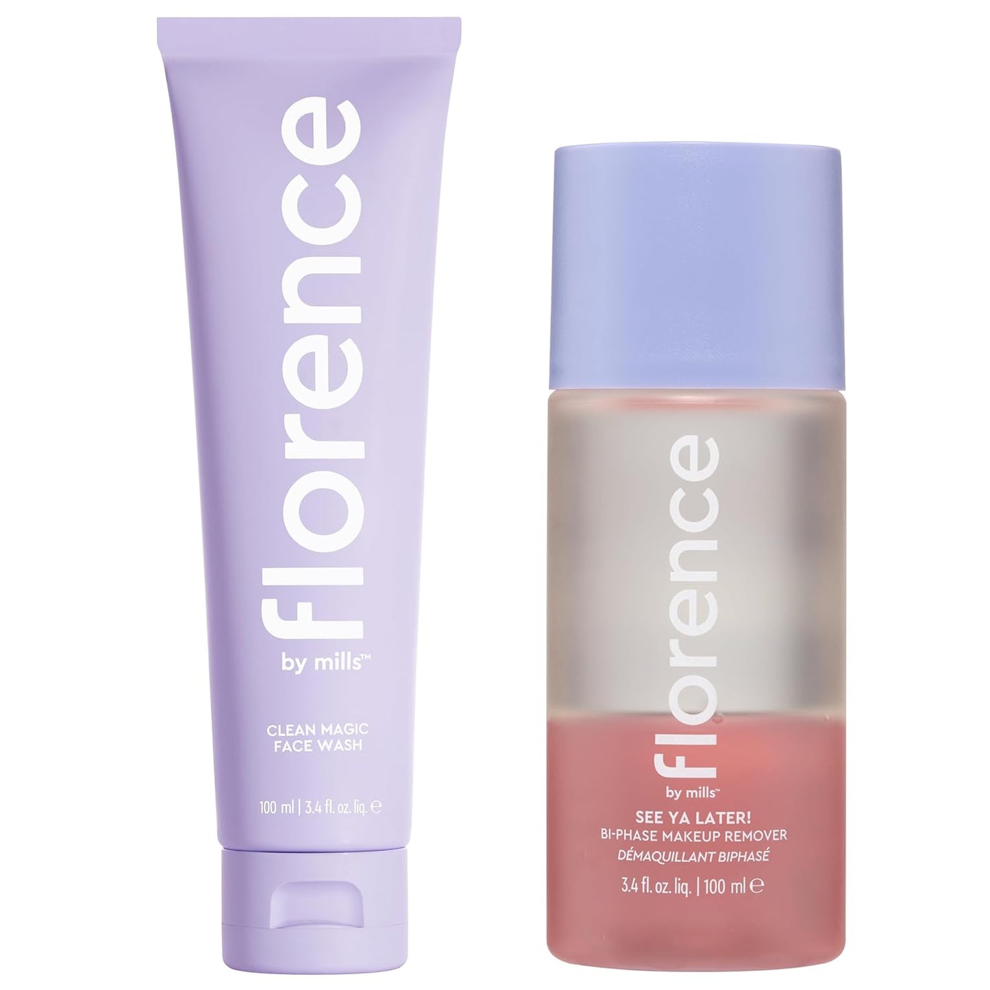 Florence by Mills Clean Face Bundle | Set de Limpieza Facial con Limpiador Cremoso + Desmaquillante Bifásico de Ojos – Vegano y Cruelty-Free