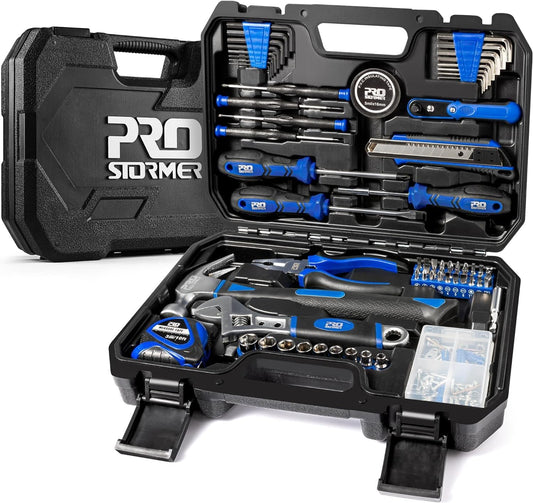 Juego de Herramientas Prostormer 160 Piezas – Kit de Mano para Reparaciones del Hogar con Maletín – Herramientas Resistentes de Acero para Casa, Garaje, Oficina y Dormitorio (Azul)