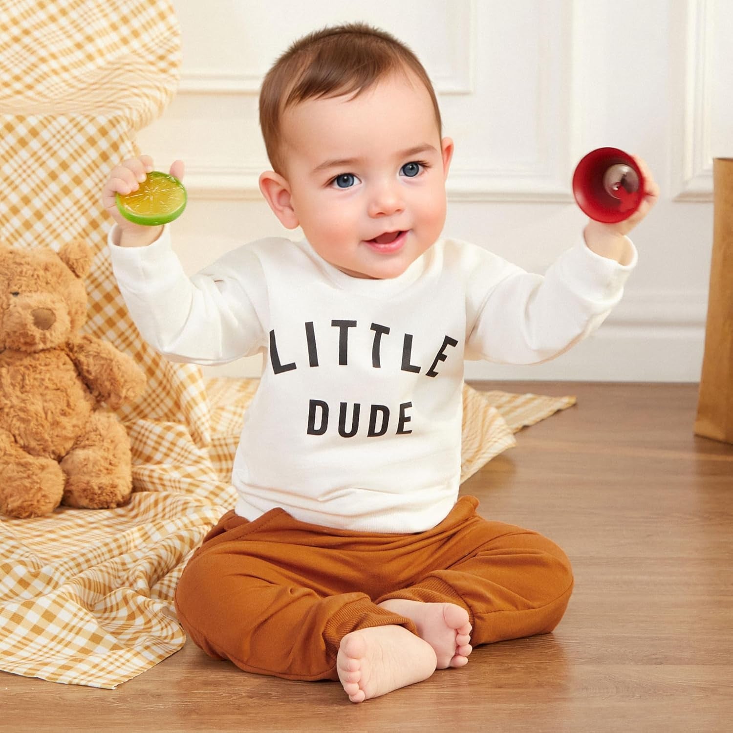 Murnouche Conjunto de 2 piezas de ropa para bebé y niño, sudadera con cuello redondo con letras y pantalones casuales de otoño e invierno