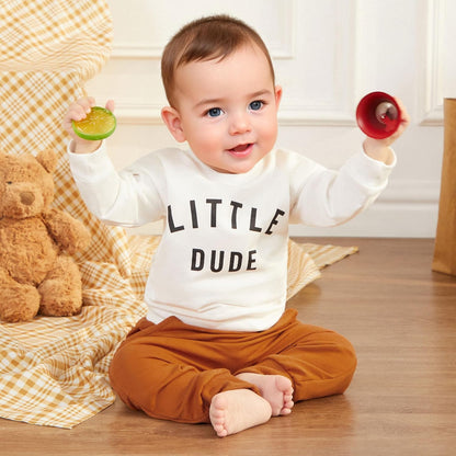 Murnouche Conjunto de 2 piezas de ropa para bebé y niño, sudadera con cuello redondo con letras y pantalones casuales de otoño e invierno