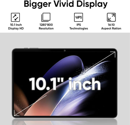 Tablet 10” Android 14 – 3GB RAM, 64GB Almacenamiento, Expandible hasta 1TB, Quad-Core 2.0GHz, Pantalla HD 1280x800, Wi-Fi 5, Cámara Dual, Bluetooth 5.0, Batería 6000mAh – Negra