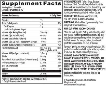 Gomitas Multivitamínicas para Adultos, 150 uds (75 días) – Sabor Frutos Rojos & Cereza | Amazon Basics (antes Solimo)
