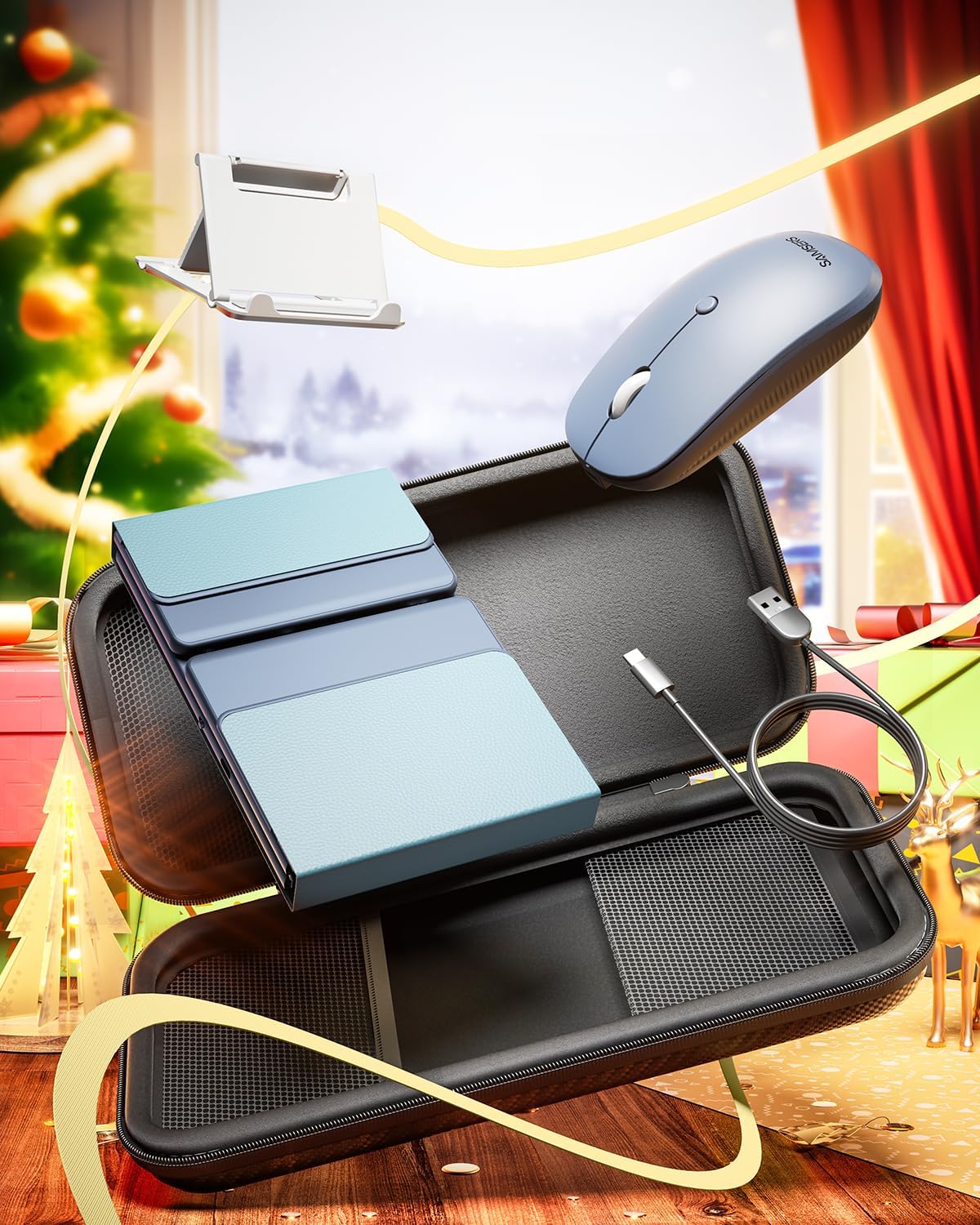 Teclado y mouse plegables | Bluetooth | Portátil para viaje | Mouse inalámbrico recargable USB-C | Para iOS, Android, Windows | Color: Azul