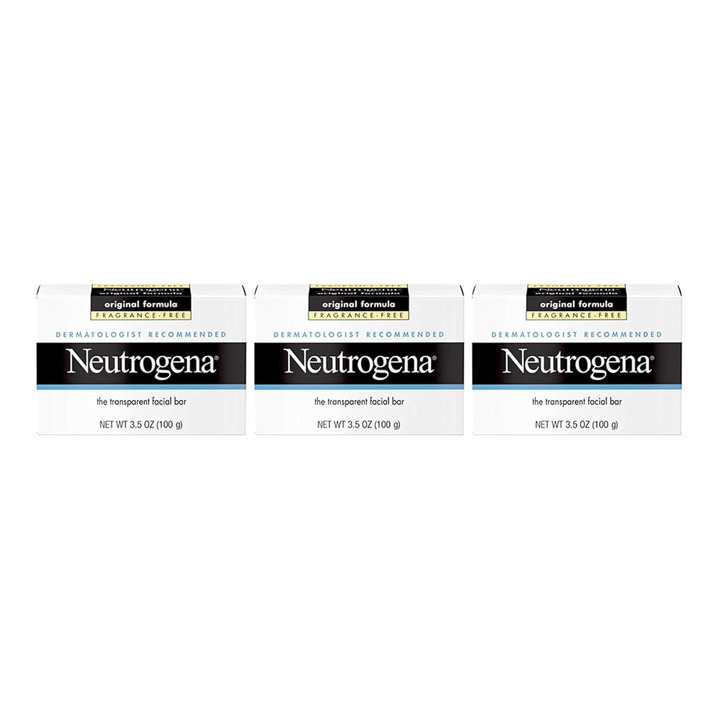 Neutrogena Original Fragrance-Free Facial Cleansing Bar with Glycerin, Pure & Transparent Gentle Face Wash Bar Soap, Free of Harsh Detergents, Dyes & Hardeners, 3.5 Oz