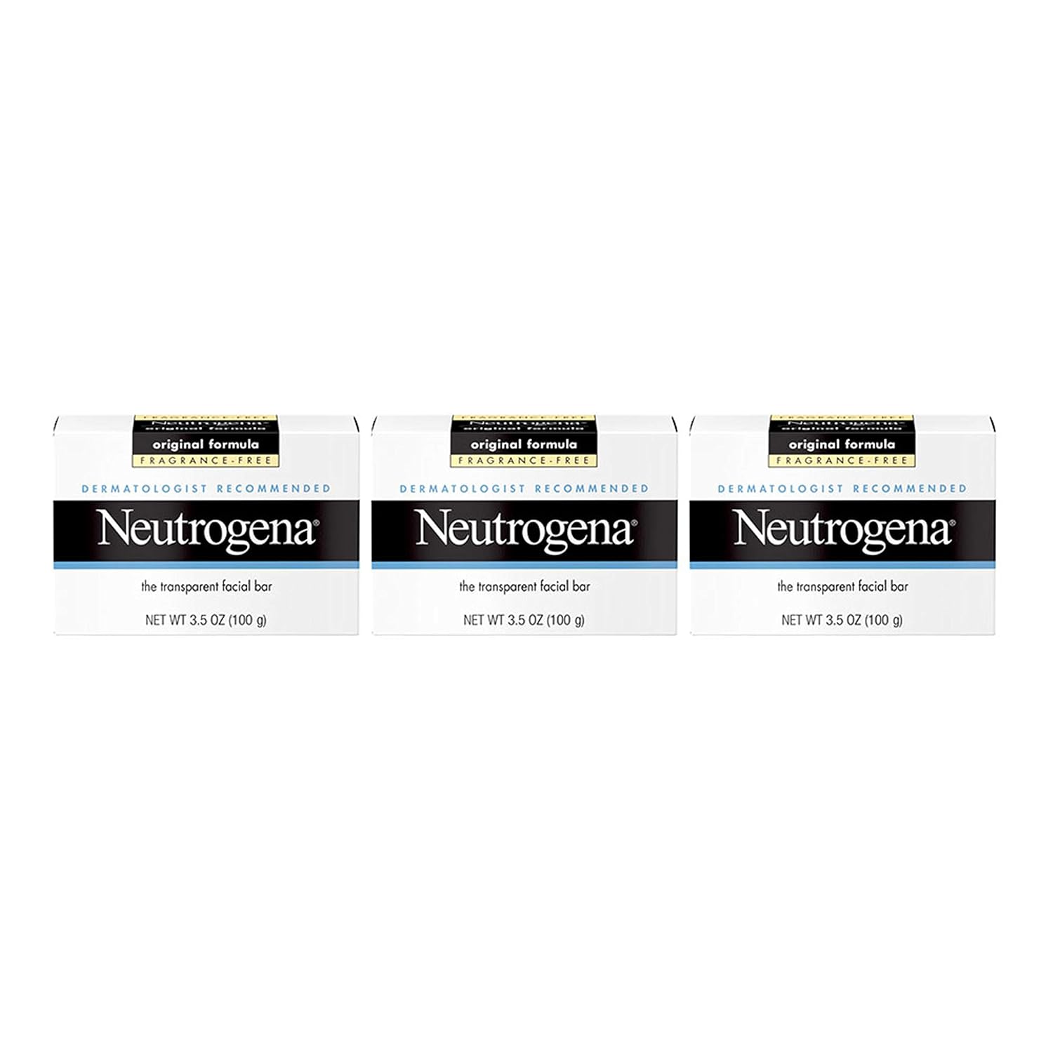 Neutrogena Original Fragrance-Free Facial Cleansing Bar with Glycerin, Pure & Transparent Gentle Face Wash Bar Soap, Free of Harsh Detergents, Dyes & Hardeners, 3.5 Oz