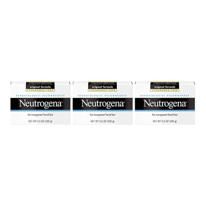 Neutrogena Original Fragrance-Free Facial Cleansing Bar with Glycerin, Pure & Transparent Gentle Face Wash Bar Soap, Free of Harsh Detergents, Dyes & Hardeners, 3.5 Oz