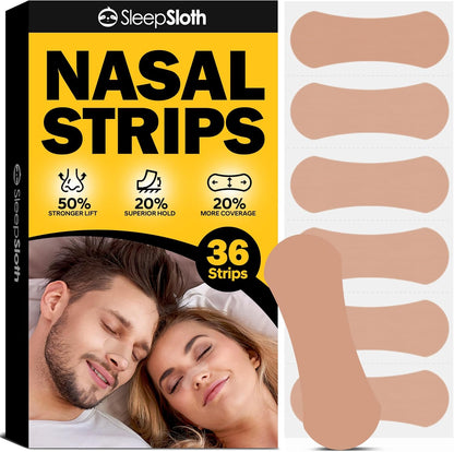 SleepSloth Tiras Nasales Extra Fuerza Negras | 36 Unidades | Alivio de Congestión, Ronquidos y Mejor Respiración | Adhesivo Hipoalergénico Piel Sensible