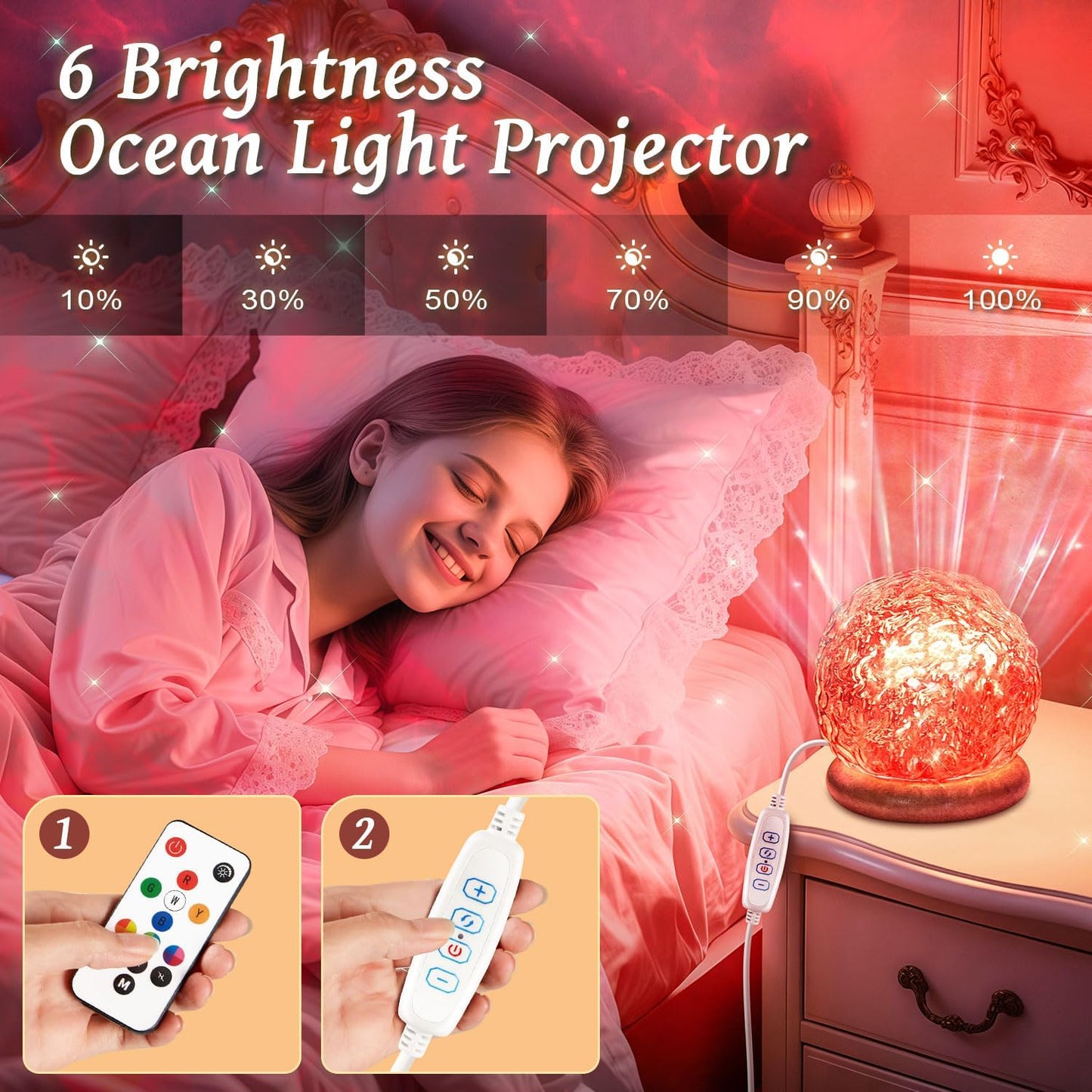 Lámpara de cristal de iluminación ambiental | Proyector de luz de 18 colores | Luz nocturna regulable | Iluminación ambiental | Decoración estética