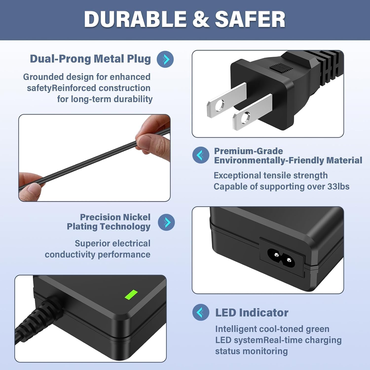 Cargador de cable de alimentación de 42V 1.7A 1.5A 1A 0.5A DC en adaptador de 42V | 10 tomas intercambiables | Fuente de alimentación 42V | 1700 mA 1600 mA 1500 mA