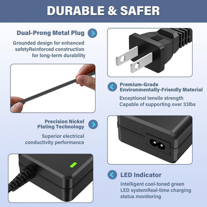 Cargador de cable de alimentación de 42V 1.7A 1.5A 1A 0.5A DC en adaptador de 42V | 10 tomas intercambiables | Fuente de alimentación 42V | 1700 mA 1600 mA 1500 mA