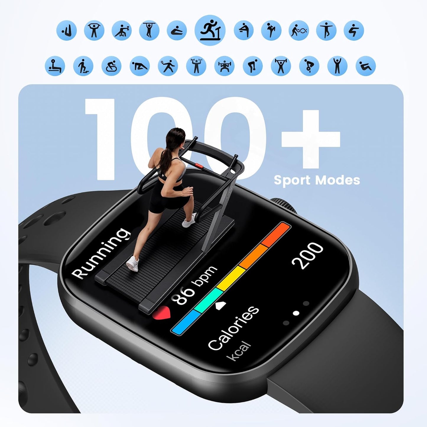 Smartwatch con respuesta de llamada | Reloj inteligente 1.96 pulgadas unisex | Actividad física con monitor de frecuencia cardíaca y sueño | Reloj deportivo | Impermeable | Color: Negro