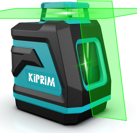 Nivel Láser Verde Kiprim LV8D, 5 Líneas Láser 360°, Autonivelante ±3°, Brillo Ajustable, Modos Manual/Self-Leveling/Pulso, Compatible con Trípode, Alcance 40m/50m