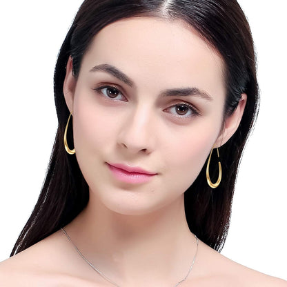 Aros Hoop Ovalados Mujer – 40mm Teardrop Livianos, Plata 925 con Baño Oro 14K/Oro Blanco,