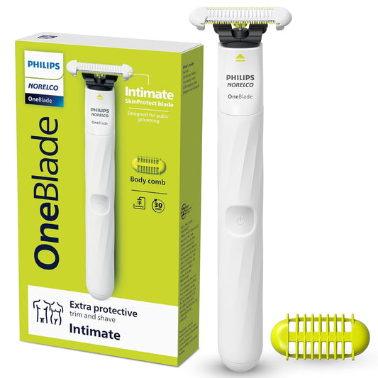 Philips Norelco OneBlade Intimate QP1924/70 | Recorta y afeita vello púbico y axilas | Protección extra de la piel | Impermeable IPX7 | 30 min de uso*