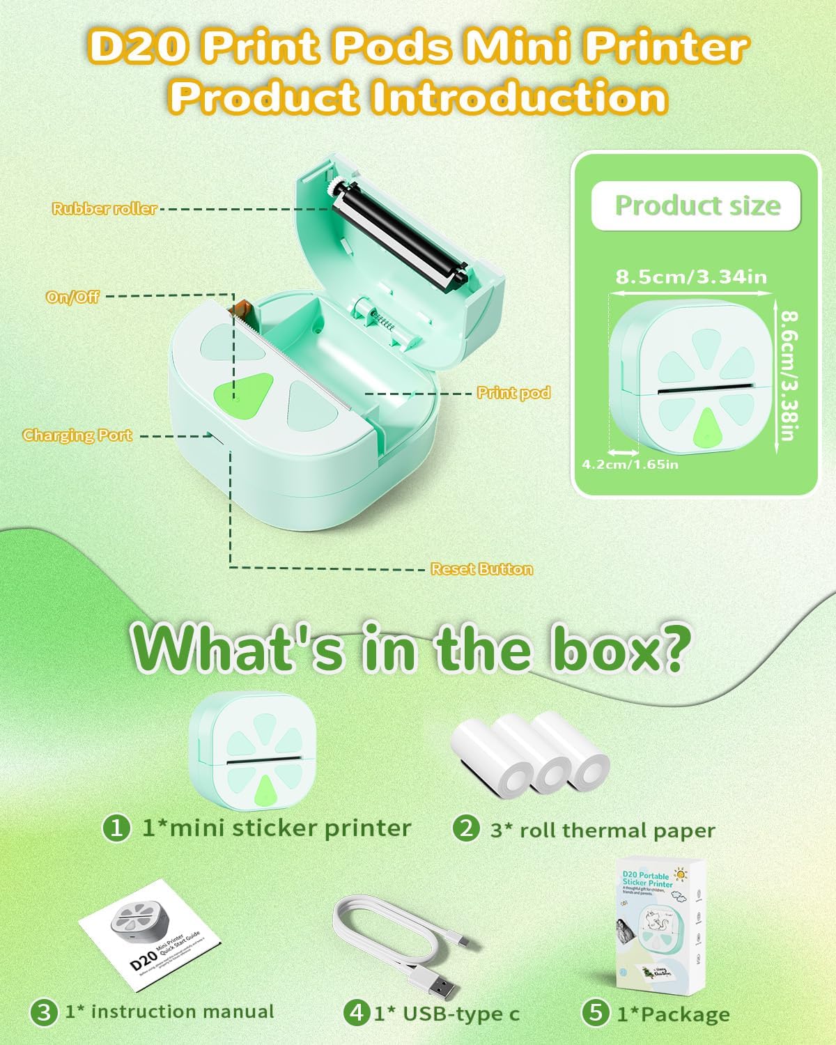 Mini impresora de calcomanías | Térmica | Bluetooth | Portátil | Incluye 3 rollos de papel 