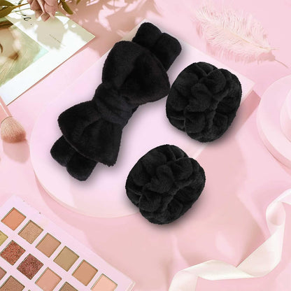 Diademas de maquillaje - 1 diadema de spa negra +  2 muñequeras absorbentes 