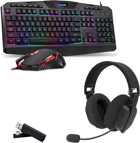 Redragon S101 Gaming Keyboard & Mouse Combo + H888W Wireless Gaming Headset