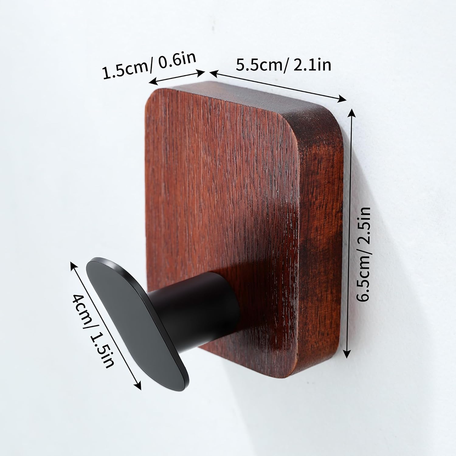 Ganchos adhesivos | Paquete de 4 ganchos de pared para toallas/abrigos | Para baño o cocina | Color: Madera