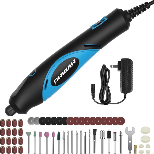 Herramienta Rotativa Eléctrica 18V PHIRAH – Mini Rotary Tool Kit con 5 Velocidades, 70 Accesorios, Multiuso para Lijar, Pulir, Tallar, Cortar y Perforar – Kit de Manualidades DIY