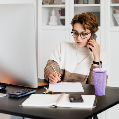 Vaso térmico con diamantes de imitación con tapa | 500 ml | Aislado de acero inoxidable con diamantes de imitación de primera calidad | Color: Lila