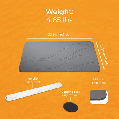 Alfombra mineral de secado rápido para baño y duchas | Antideslizante | Súper absorbente | Secado instantáneo (24 x 16 pulgadas, granito)