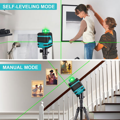 Nivel Láser Verde Kiprim LV8D, 5 Líneas Láser 360°, Autonivelante ±3°, Brillo Ajustable, Modos Manual/Self-Leveling/Pulso, Compatible con Trípode, Alcance 40m/50m