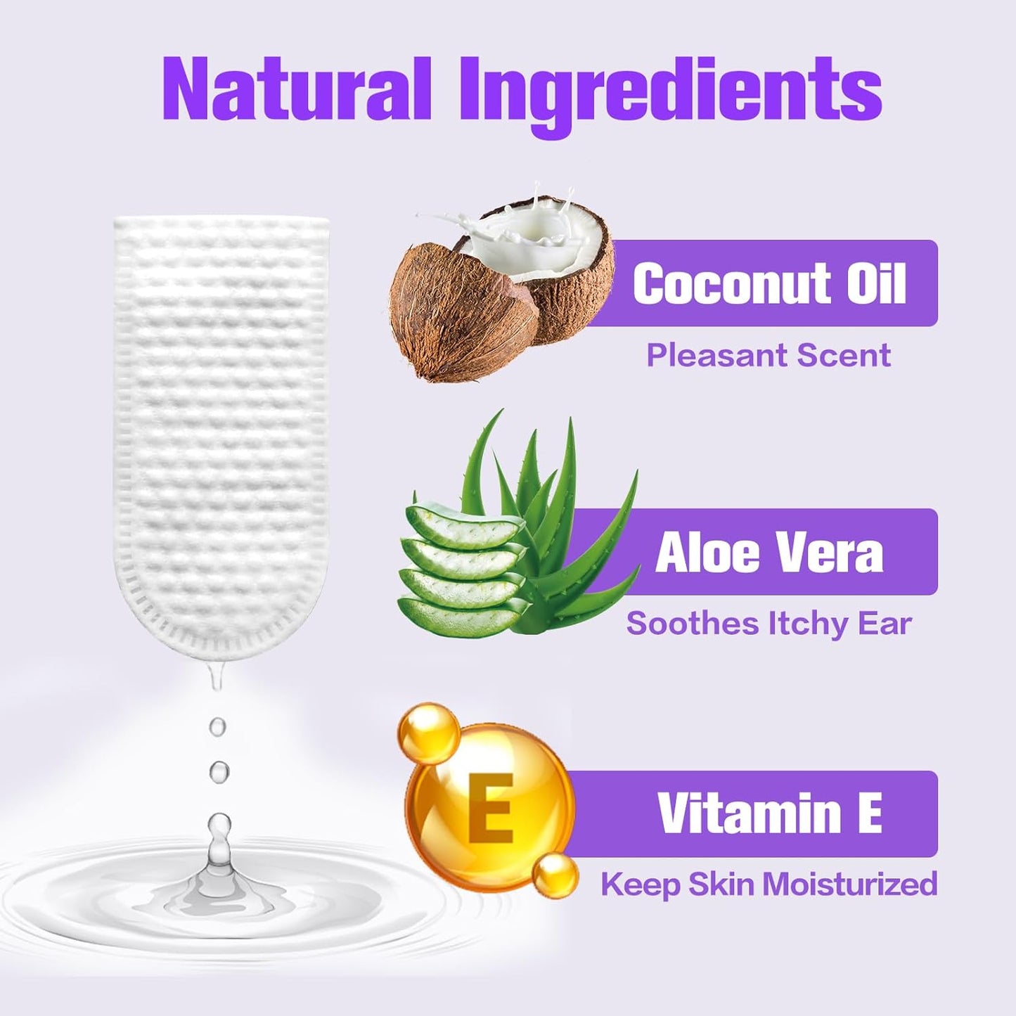 Toallitas para Limpieza de Oídos de Perros y Gatos | Diseño en Dedo, 50 Unidades | Aroma Coco, Ingredientes Naturales