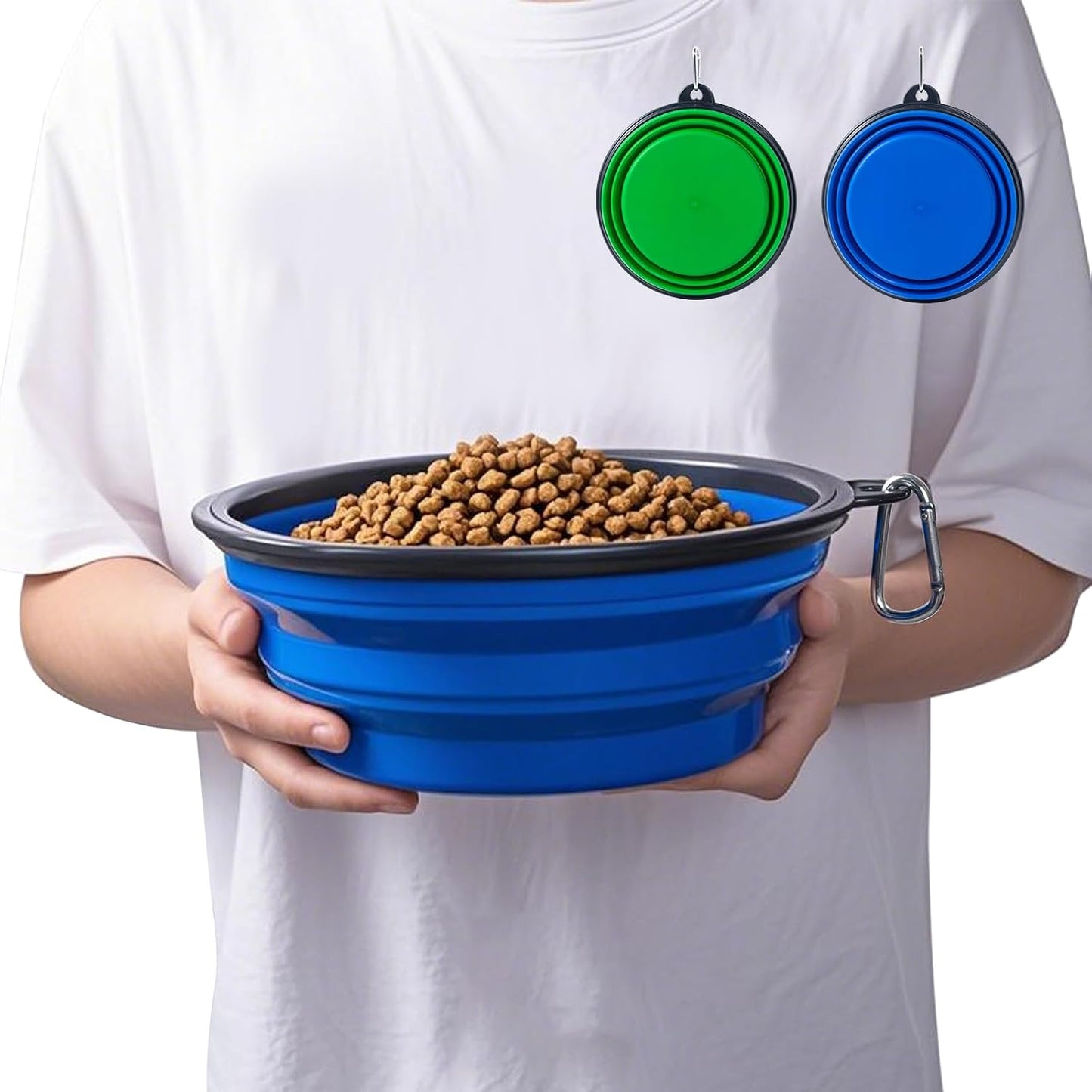 Bowls Plegables para Perros y Gatos (2 Pack) | Portátiles con Mosquetón para Agua y Comida | Viajes, Paseos y Camping