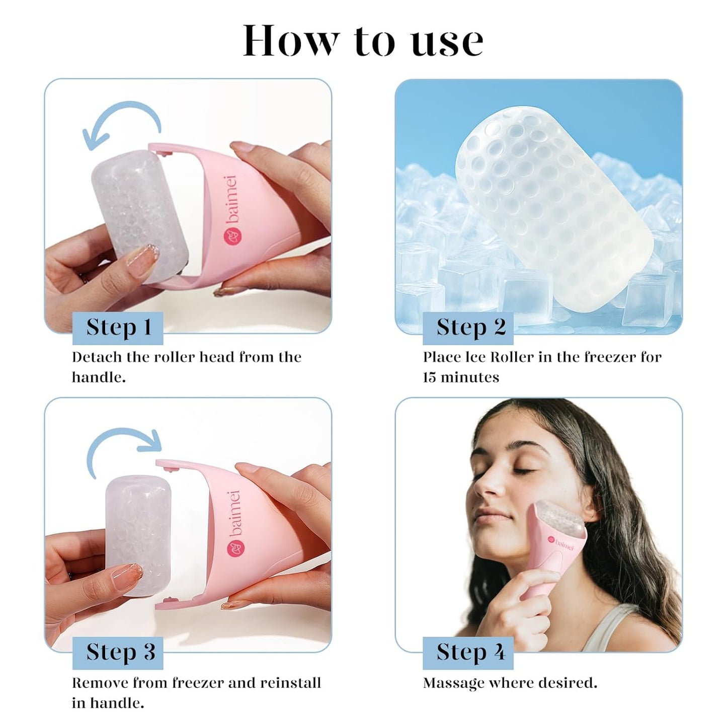 Set IcyMe Ice Roller y Gua Sha Facial, Rodillo de Hielo para Cara + Masajeador, Reduce Hinchazón, Migrañas y Arrugas, Regalo Self-Care Mujer – Rosa