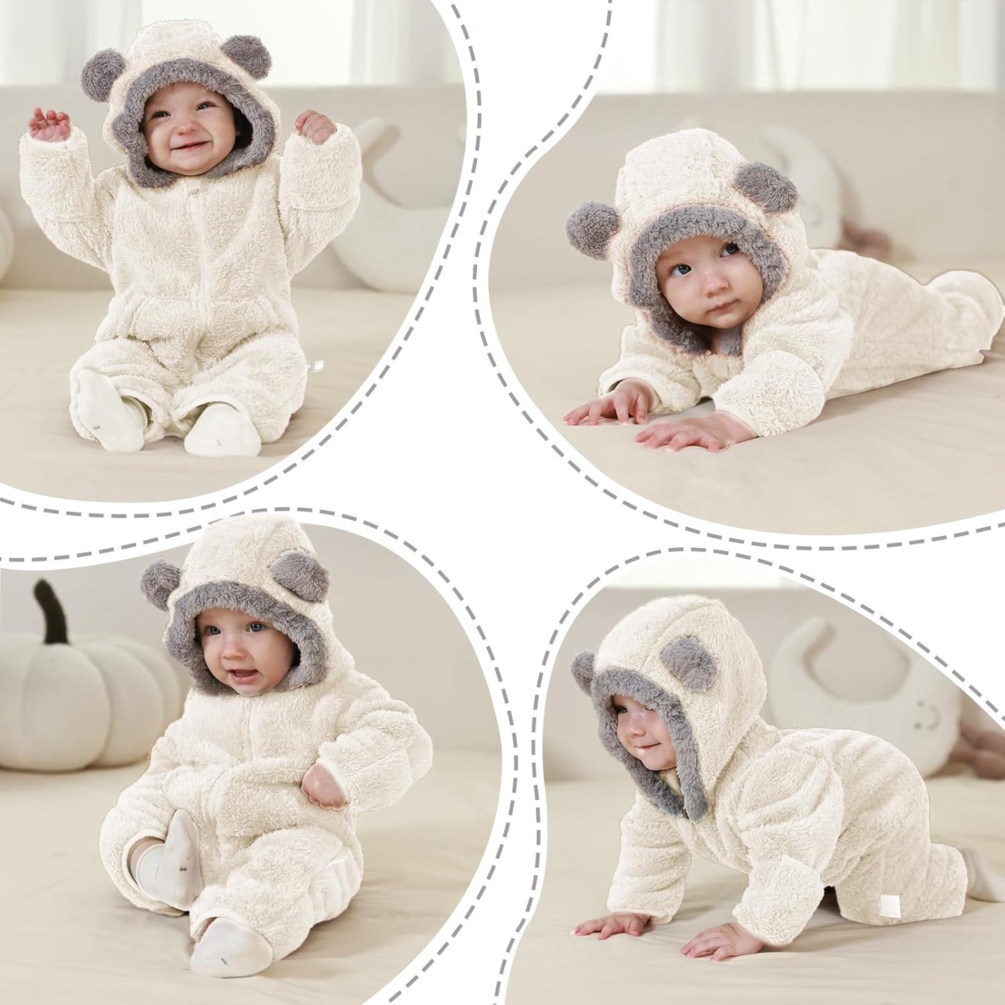 Traje Blanco de Oso para Bebé Recién Nacido con Mitones Plegables y Patucos para Niñas y Niños Ropa de Invierno de Vellón con Capucha Mameluco Traje de Nieve