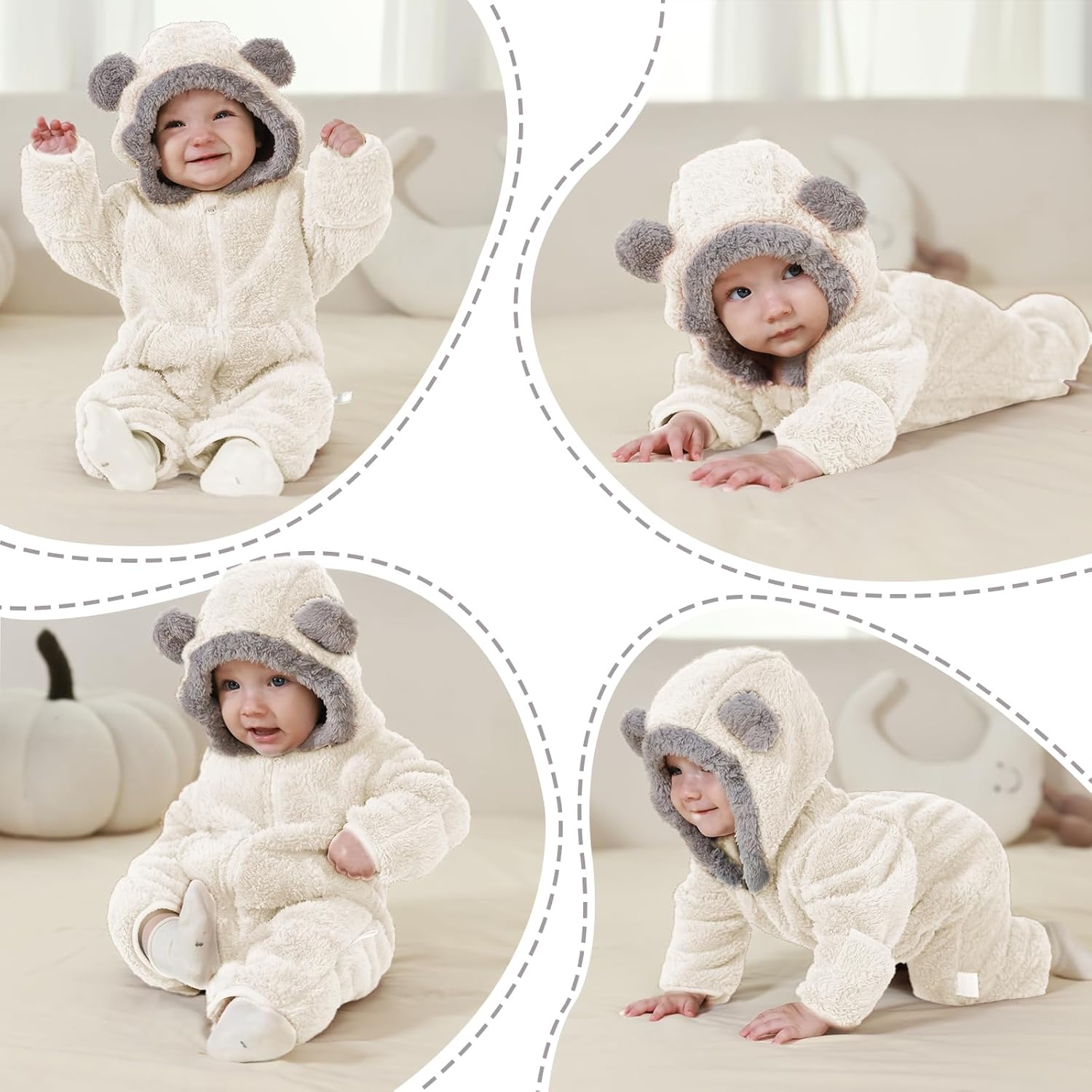 Traje Blanco de Oso para Bebé Recién Nacido con Mitones Plegables y Patucos para Niñas y Niños Ropa de Invierno de Vellón con Capucha Mameluco Traje de Nieve