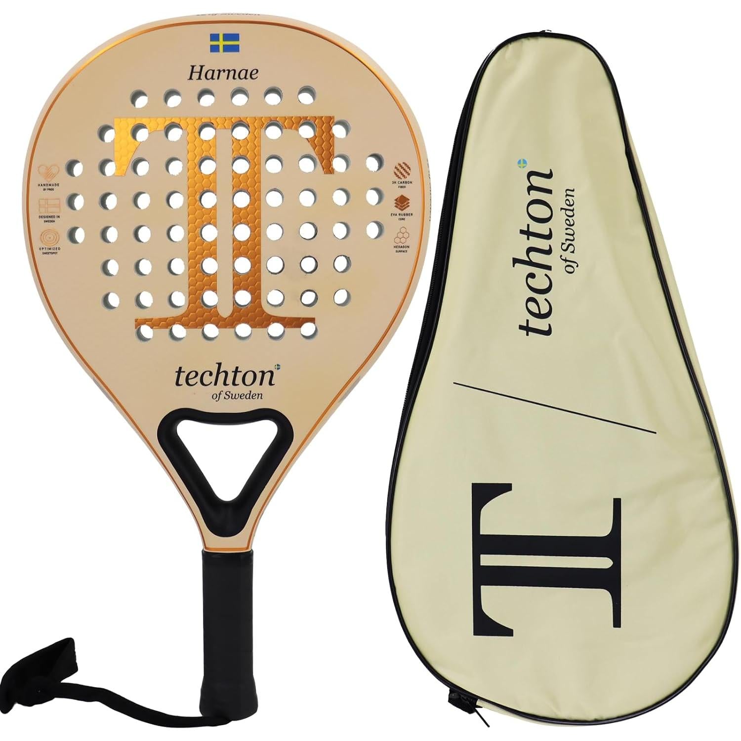 Paleta de Padel Rosa y dorado | Fibra de carbono | EVA Memory Foam Core | Incluye bolso transportador