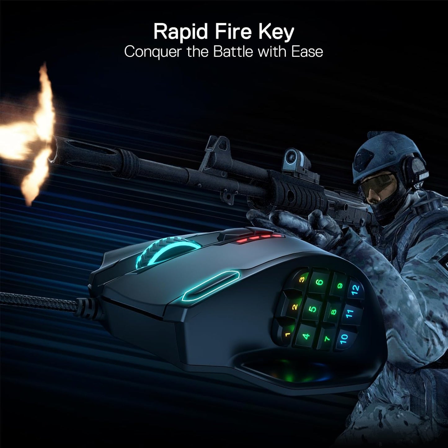 Redragon M908 Impact – Mouse Gamer MMO con Retroiluminación RGB, 12 Botones Laterales, 18 Macros Programables y Sensor Óptico de Alta Precisión, 12.400 DPI, Cableado, Negro