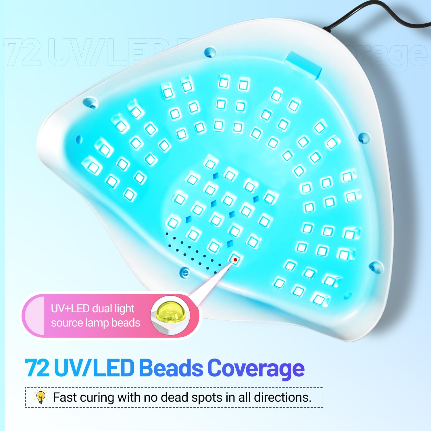 Lámpara de uñas LED UV | 320 W | 72 luces | Sensor automático | 4 temporizadores