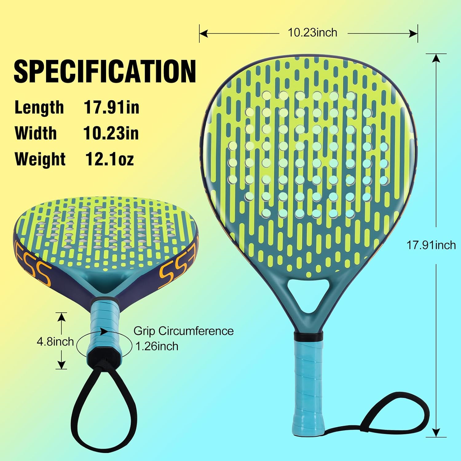 Padel Racket Carbon and Fiberglass Surface and EVA Memory Foam Core for Kids, Junior, Adult