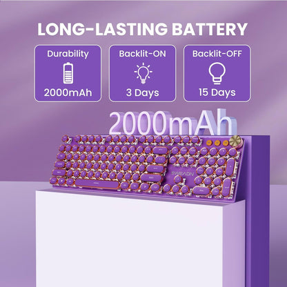 Teclado inalámbrico | 104 teclas estilo máquina de escribir mecánico con retroiluminación blanca | Perilla multimedia | Bluetooth/USB-C