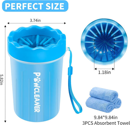 Limpiador de Patas para Perros y Gatos | Vaso con Cepillo de Silicona Suave + 3 Toallas Absorbentes | Disponible en Talles S, M y L