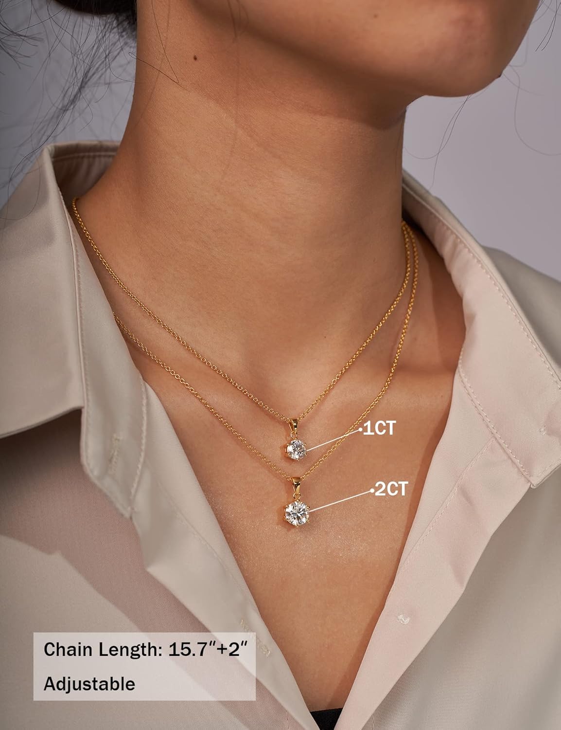 Collar Colgante Moissanita para Mujer | Plata de Ley con Baño de Oro Blanco 18K | 1-3 Quilates D Color VVS1 | Joyería Fina y Elegante