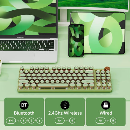Teclado inalámbrico | 104 teclas estilo máquina de escribir mecánico con retroiluminación blanca | Perilla multimedia | Bluetooth/USB-C | Color: Verde