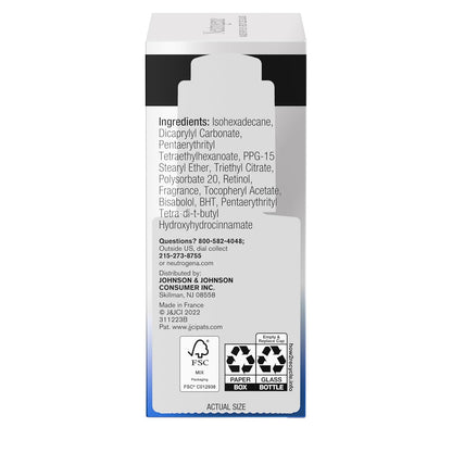 Serum facial Neutrogena Retinol Pro+ Power  antienvejecimiento con retinol puro y emolientes nutritivos, no comedogénico, sin parabenos, 1 onza líquida