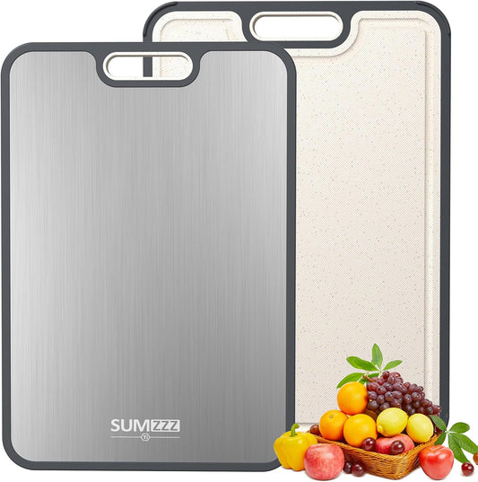 Tabla de Corte de Titanio Doble Faz 2 en 1 – Antibacteriana, Higiénica y Fácil de Limpiar, con Canal de Jugos y Zona para Moler Ajo, Tamaño Grande 40×28 cm