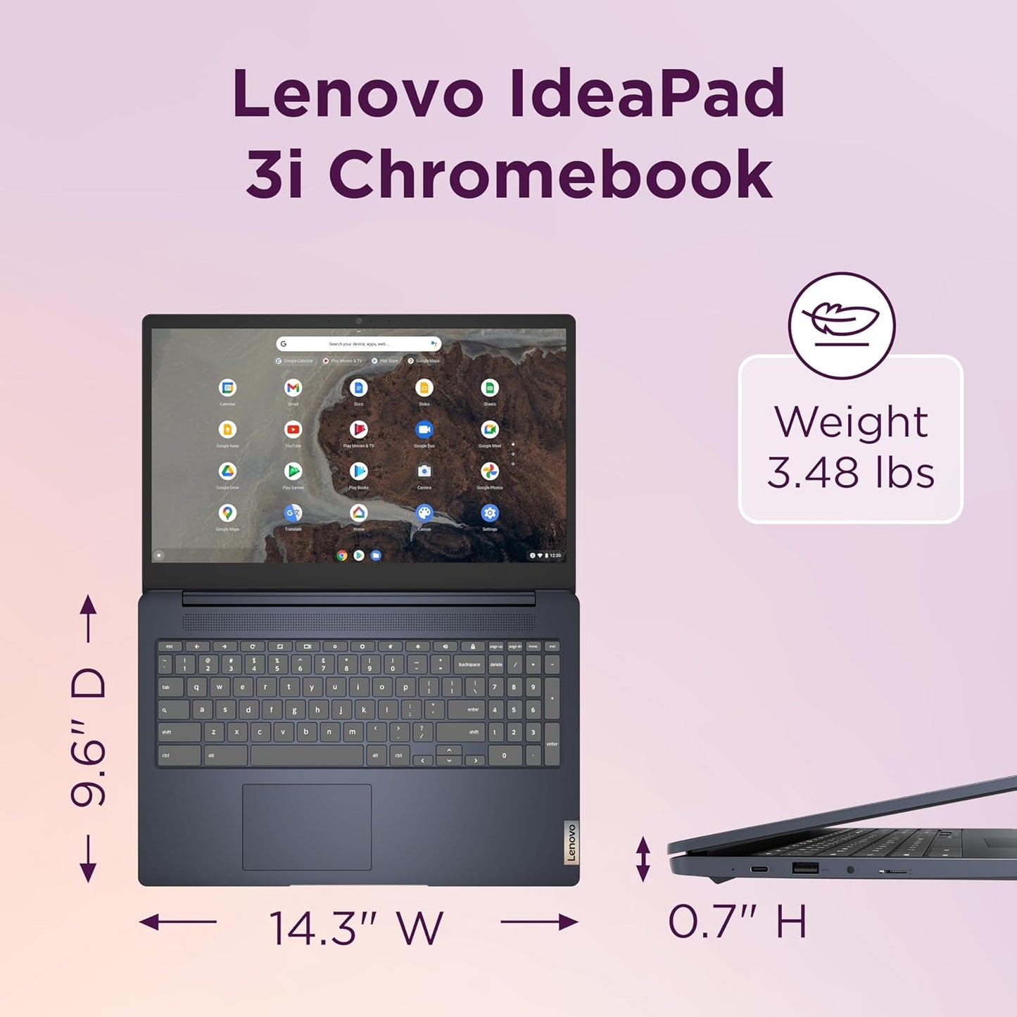 Laptop Lenovo IdeaPad 3i Chromebook | Pantalla FHD de 15.6" | Intel Celeron N4500 | 8 GB de RAM, 64 GB eMMC | Cámara de 720p | Color: azul abismo
