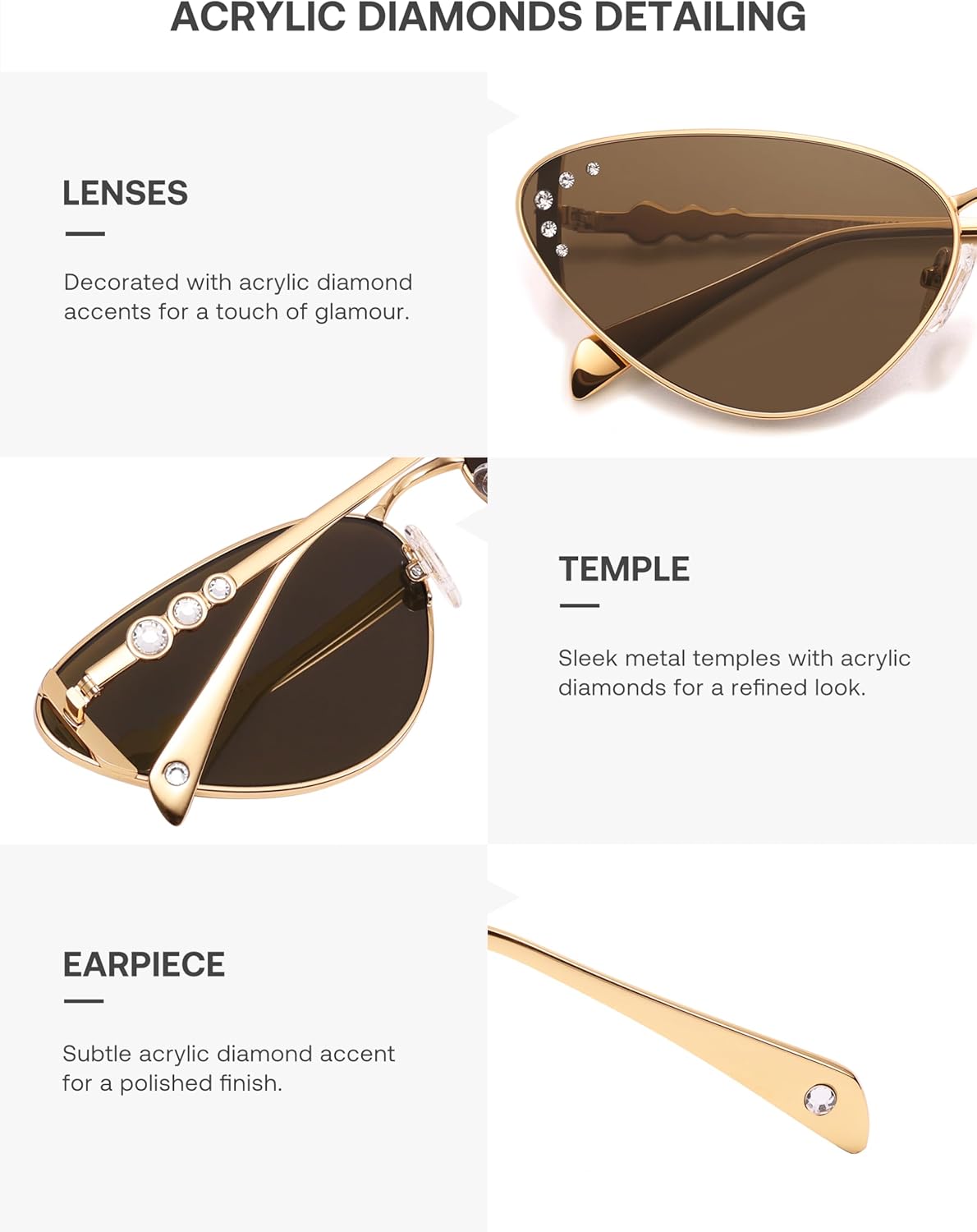 Lentes de Sol Retro Cat Eye SOJOS SJ1241 para Mujer, Estilo Estrecho Trendy, Detalles Brillantes, Protección UV400