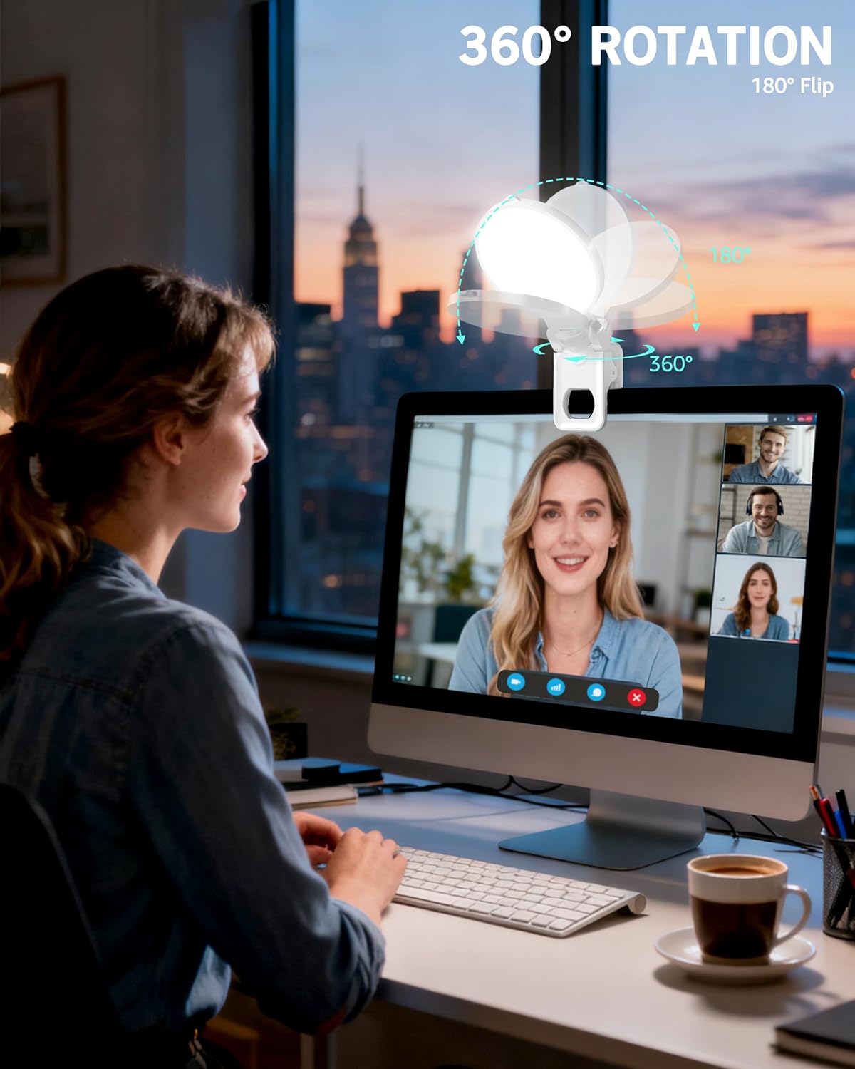 Luz de teléfono suave de 3 colores con clip | Luz de anillo portátil Recargable para iPhone computadora, celulares