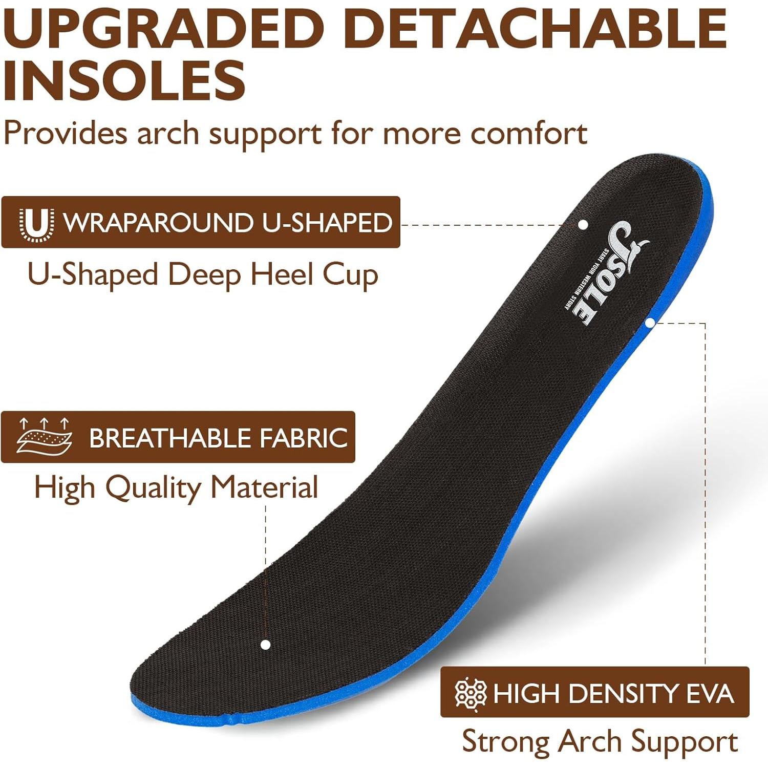 Botas vaqueras para hombre | Punta cuadrada | Botas occidentales con eje de malla transpirable | Botas de campo resistentes