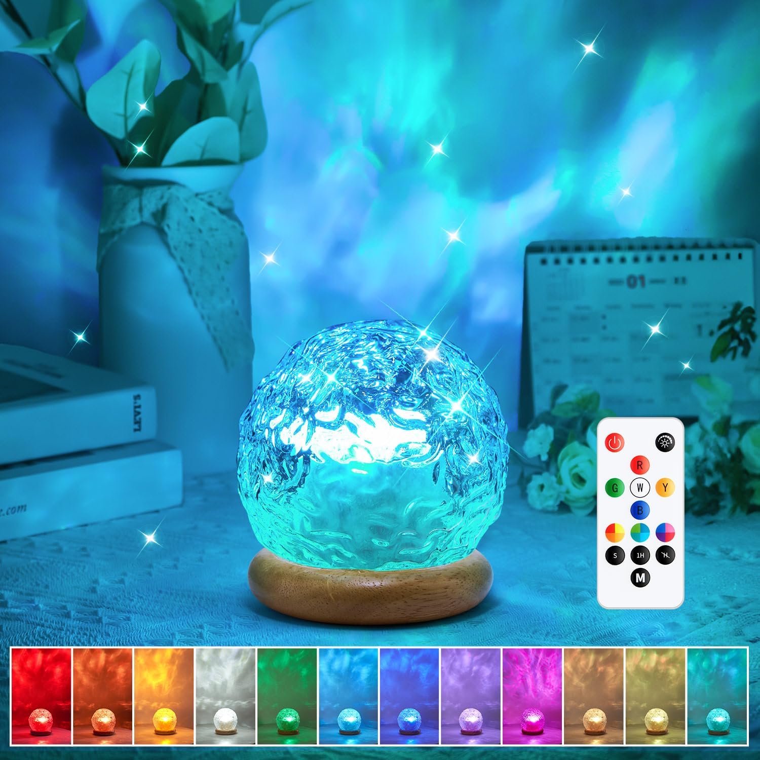 Lámpara de cristal de iluminación ambiental | Proyector de luz de 18 colores | Luz nocturna regulable | Iluminación ambiental | Decoración estética
